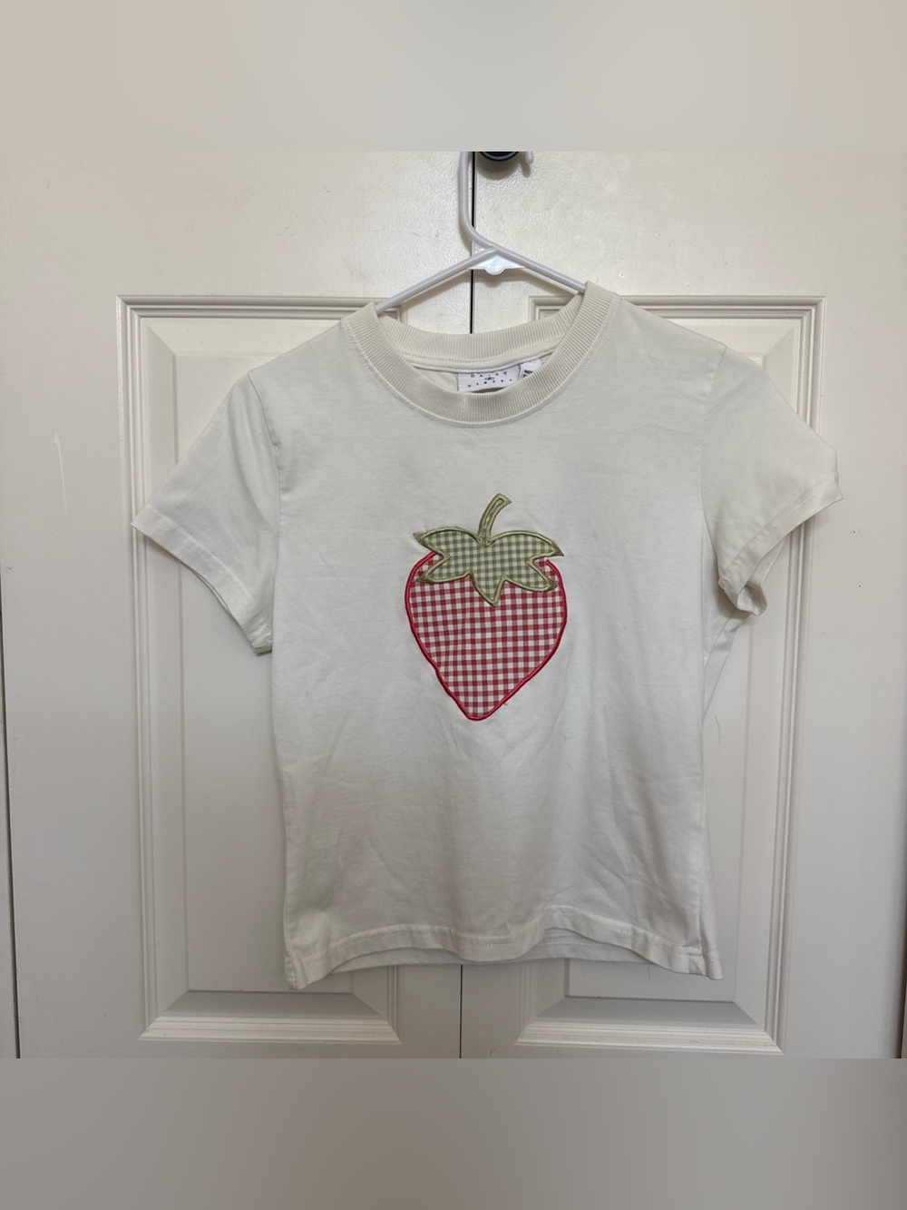 Girls White Short Sleeve Tee with Strawberry Applique